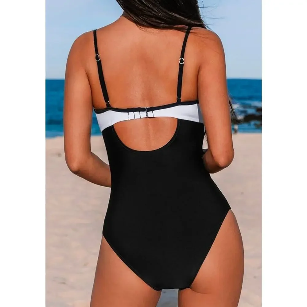 Cupshe Colorblock Mesh Cutout One Piece Swimsuit Size XL NWT